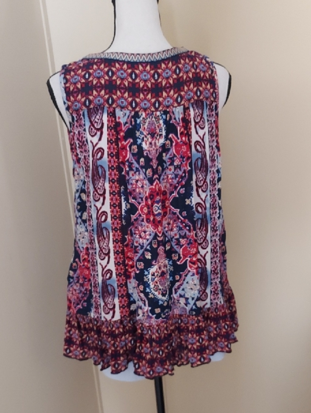 Bila Red and Navy Printed Rayon Top - Picture 4 of 8